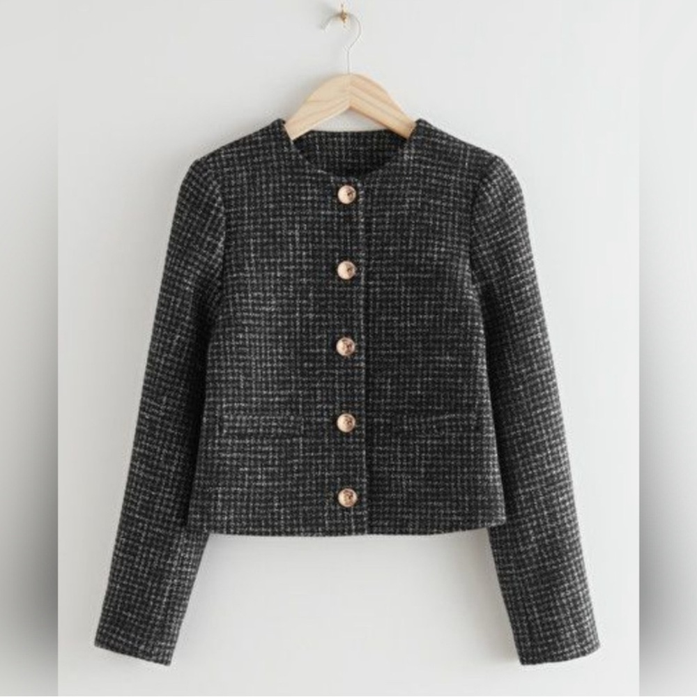 & Other Stories Black Tweed Matching Set Blazer Sz 2 and Skirt Sz 0